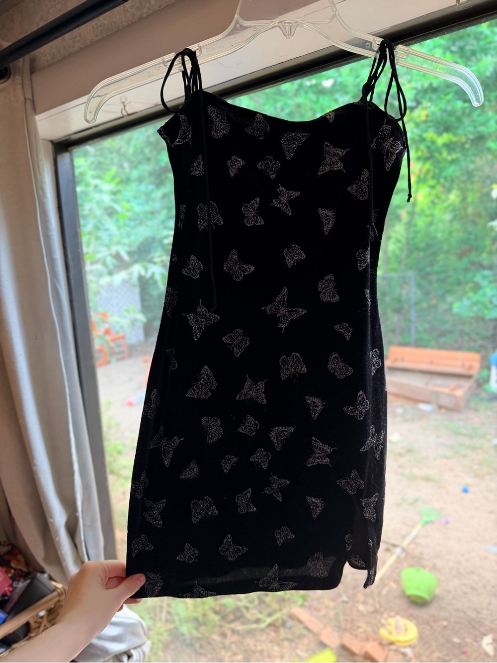 Motel Rocks Black Slip Dress with Silver Butterfly Motif